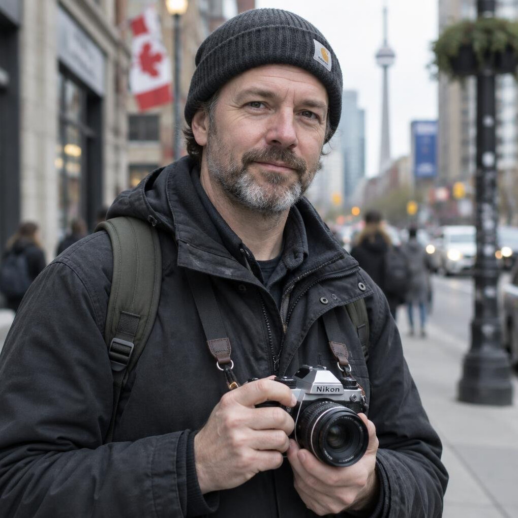 Portrait of the project's founding photographer on a city street